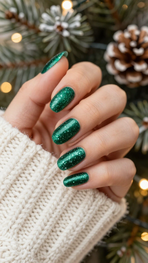 Sparkling emerald sugar nails