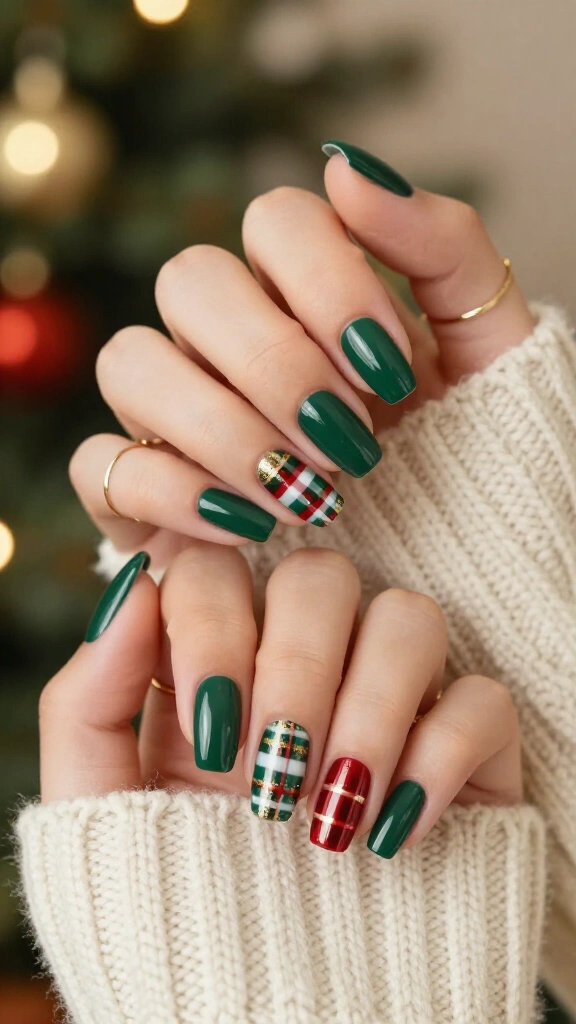 Traditional plaid tartan accent nails