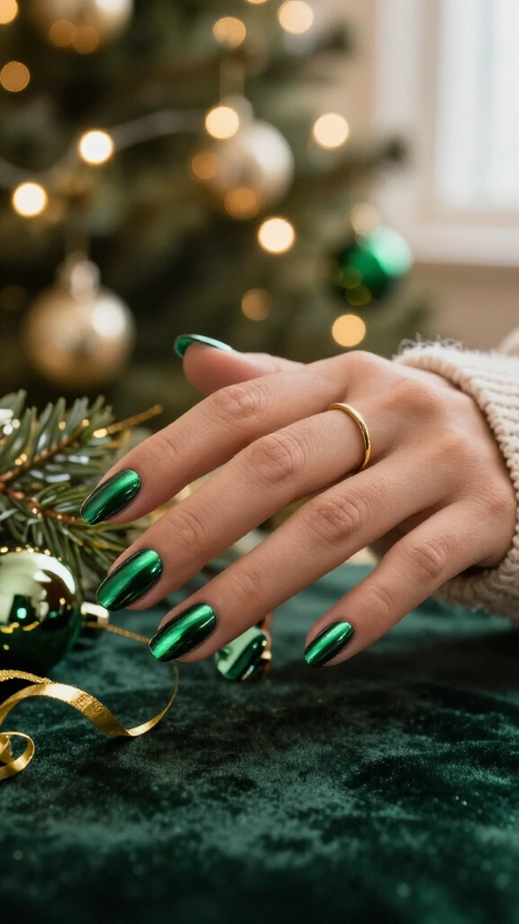 Mirror chrome emerald nails