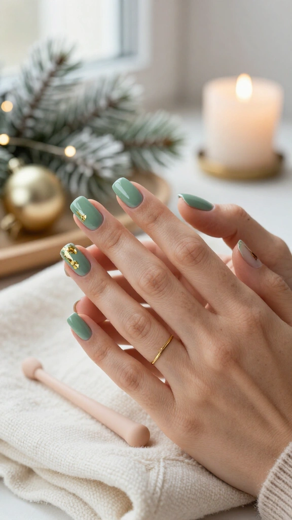 Sage green with gold leaf flakes