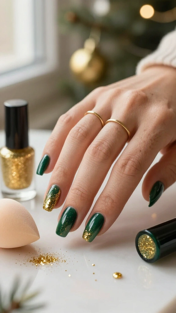 Forest green with gold glitter gradient