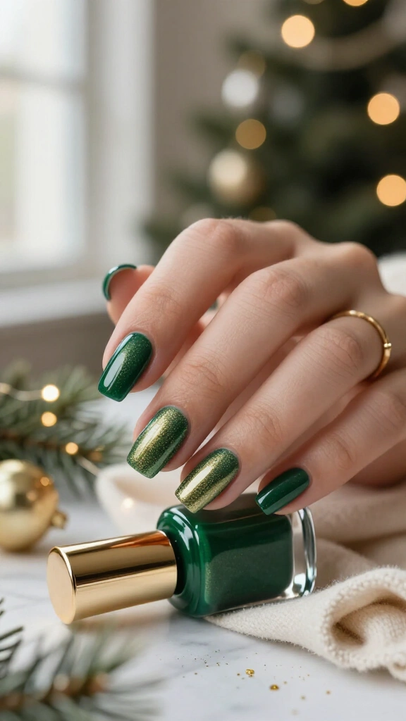 Hunter green cat eye with gold shimmer