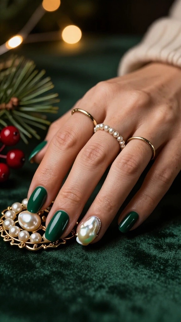 Emerald and baroque pearl accents