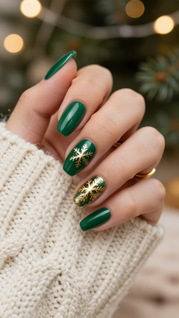 Emerald with gold snowflake decals