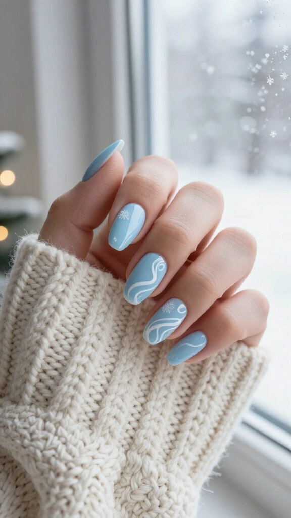Frosted Icy Blue with White Swirls