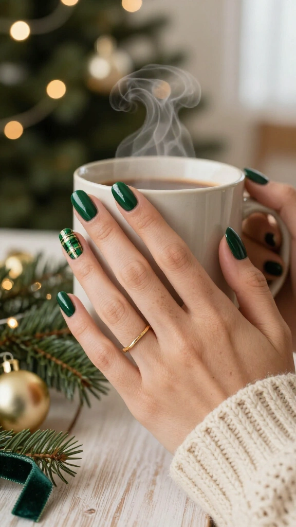 Green plaid with gold lines