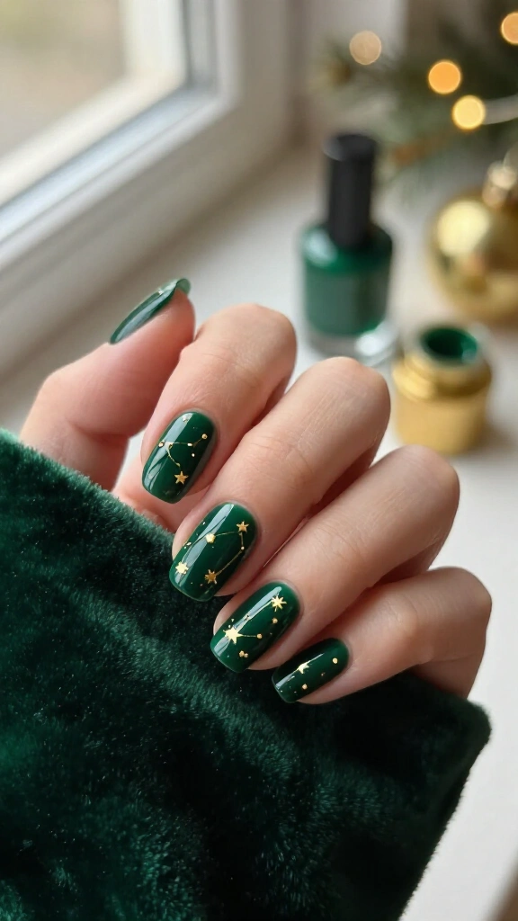 Dark green with gold star constellations