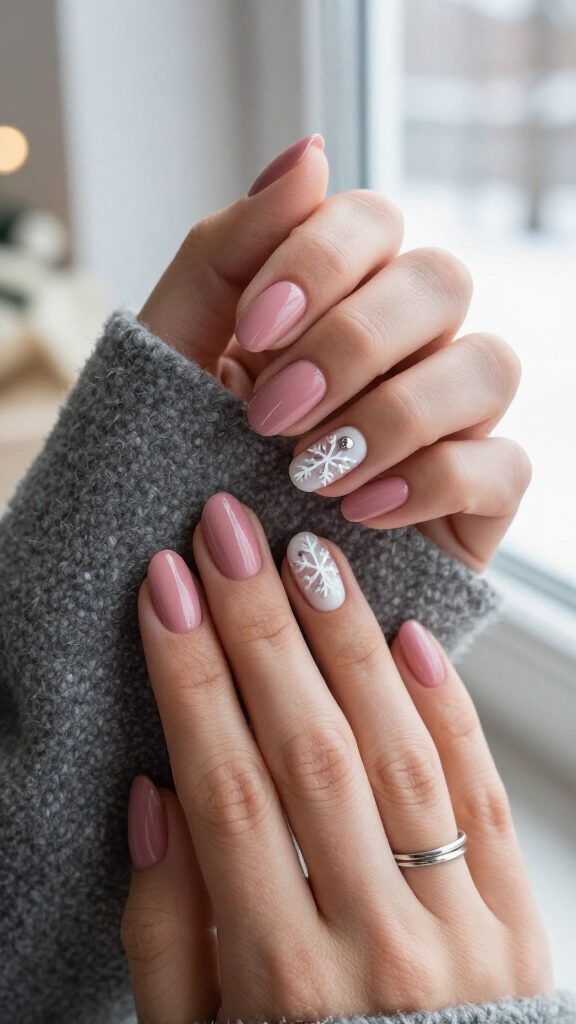Dusty rose with hand-painted snowflake accents