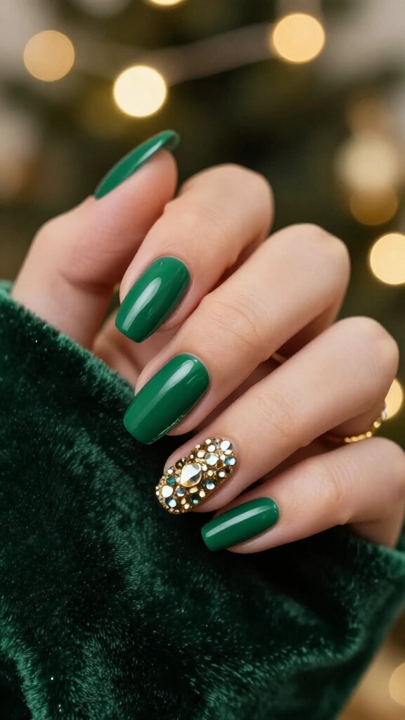 Jewel tone emerald with gold rhinestones