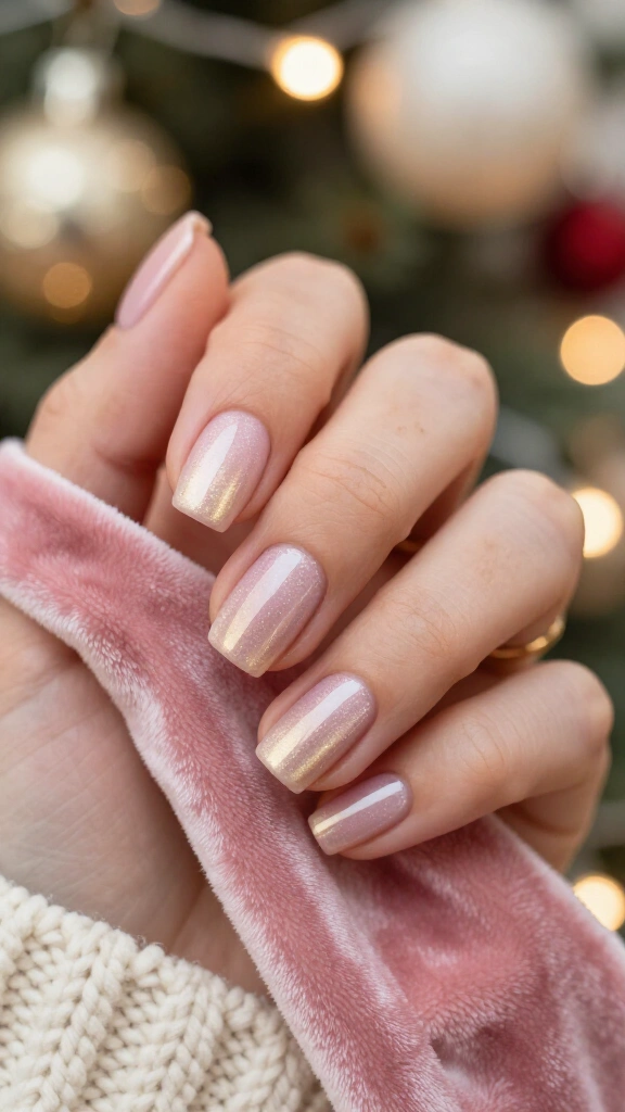 Frosted pastel pink velvet nails
