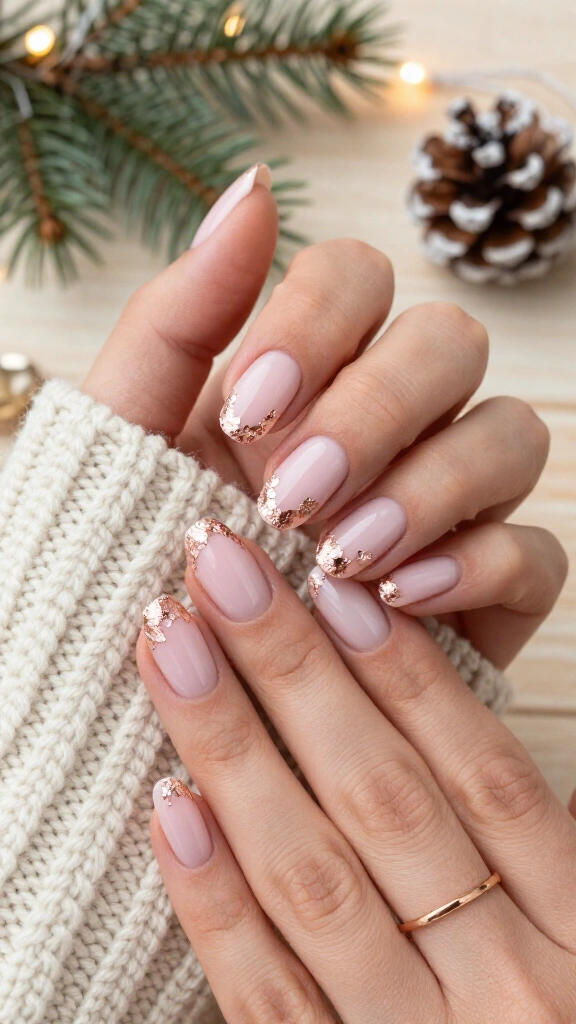 Rose gold foil flakes on ballet slipper pink