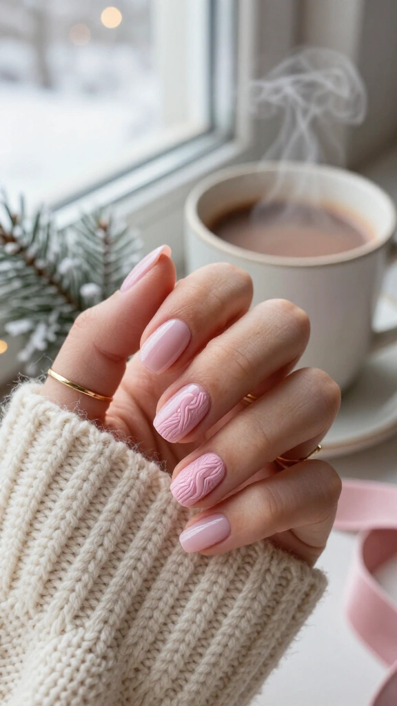 Vintage cable knit sweater texture in baby pink