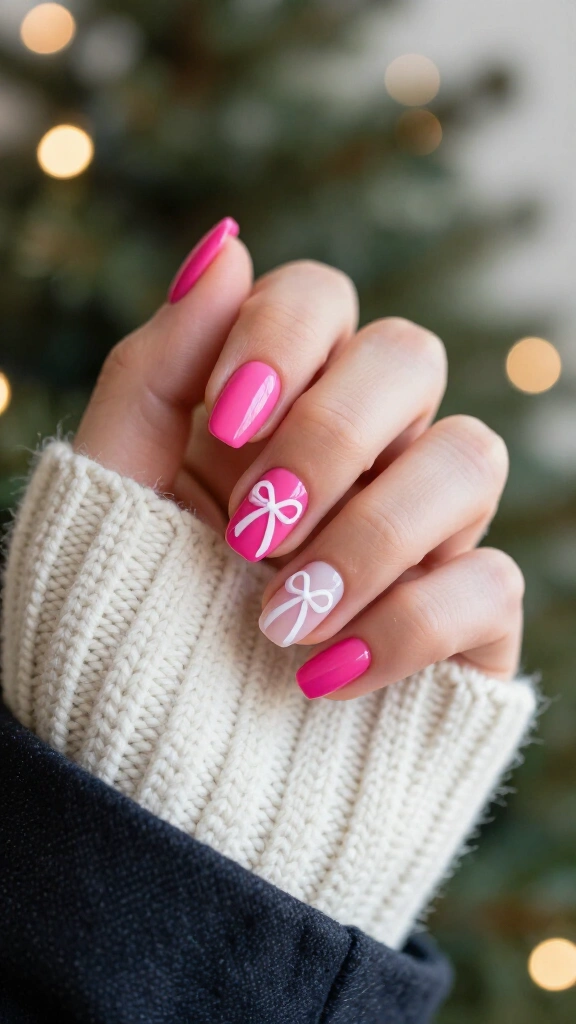 Hot pink bow accents