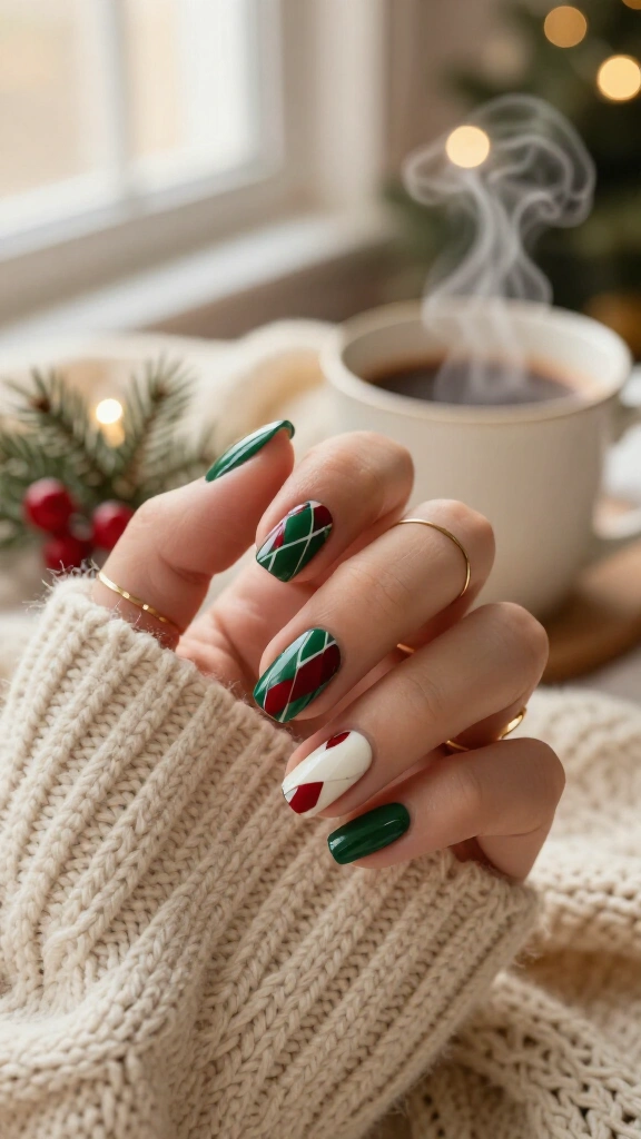 Green and red argyle