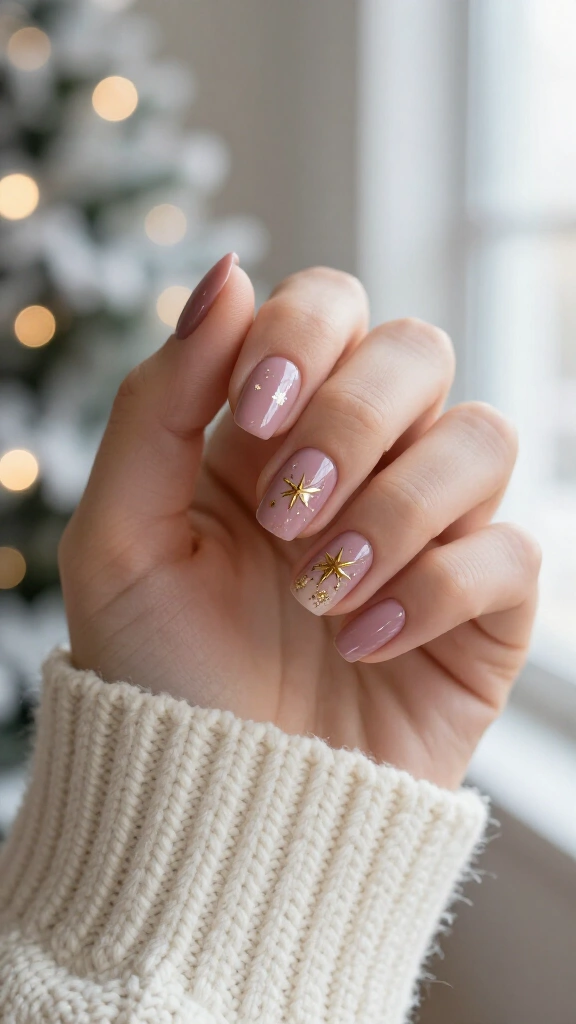 Golden starbursts on dusty mauve pink