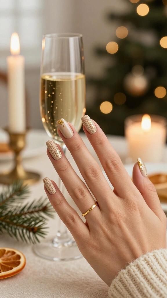 Oatmeal knit with gold foil