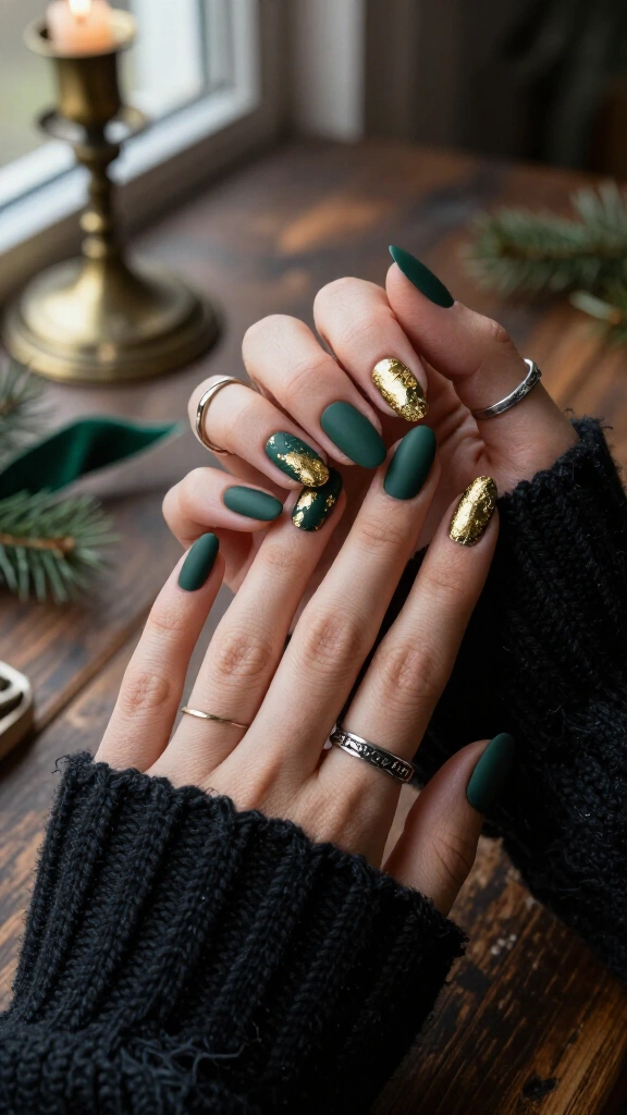 Matte forest green with oxidized gold foil