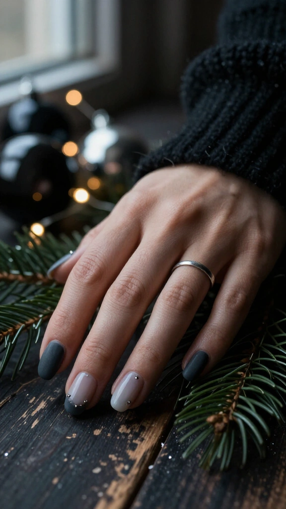 Charcoal smudge French with micro studs