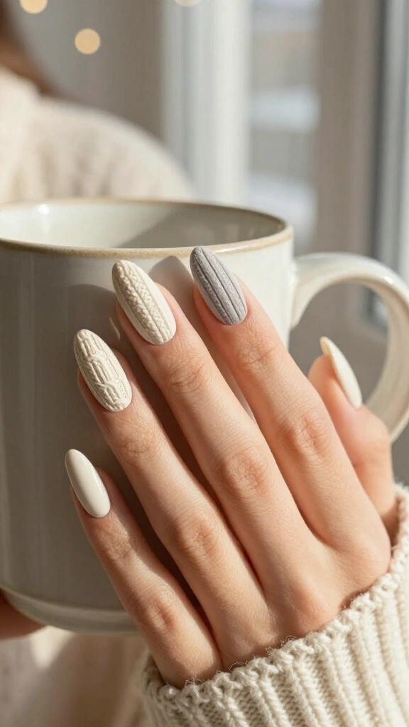 Almond nails with chunky texture