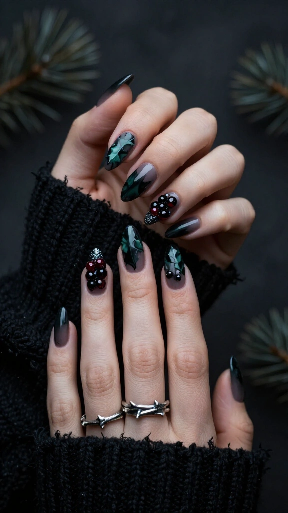 Toxic holly berries on sheer black tights base
