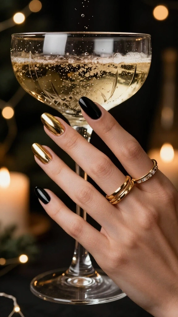 Midnight black with champagne gold chrome