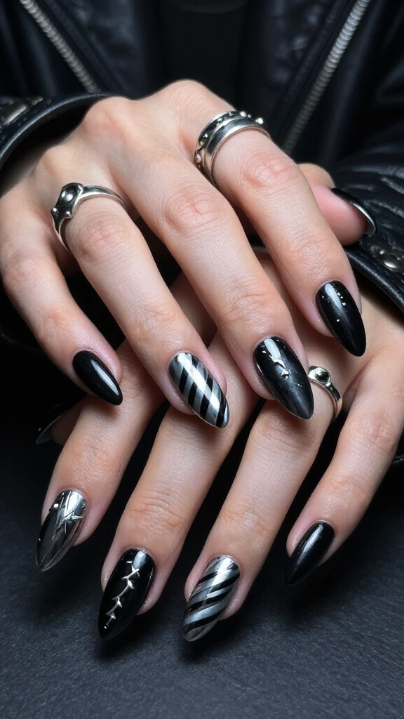 Gunmetal metallic chrome candy cane swirls