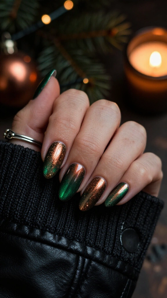Burnished copper and grunge evergreen ombre