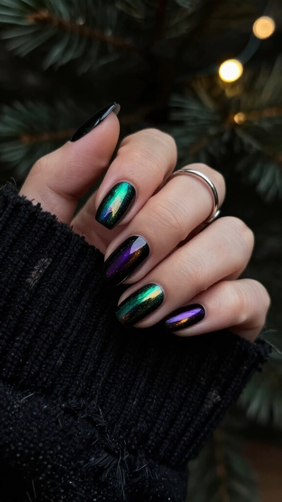 Oil slick shimmer over jet black