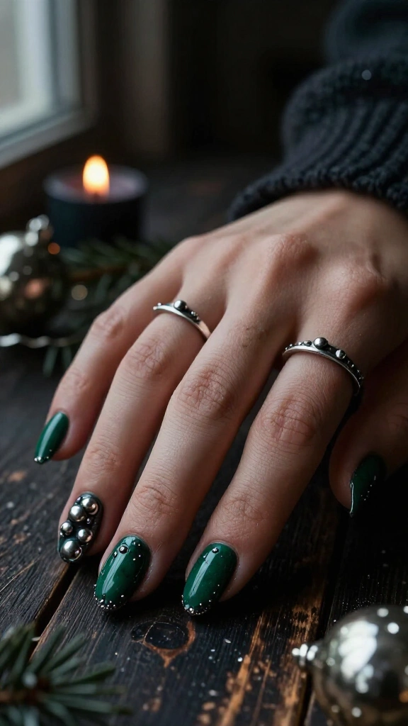 Molten antique silver over crushed pine green