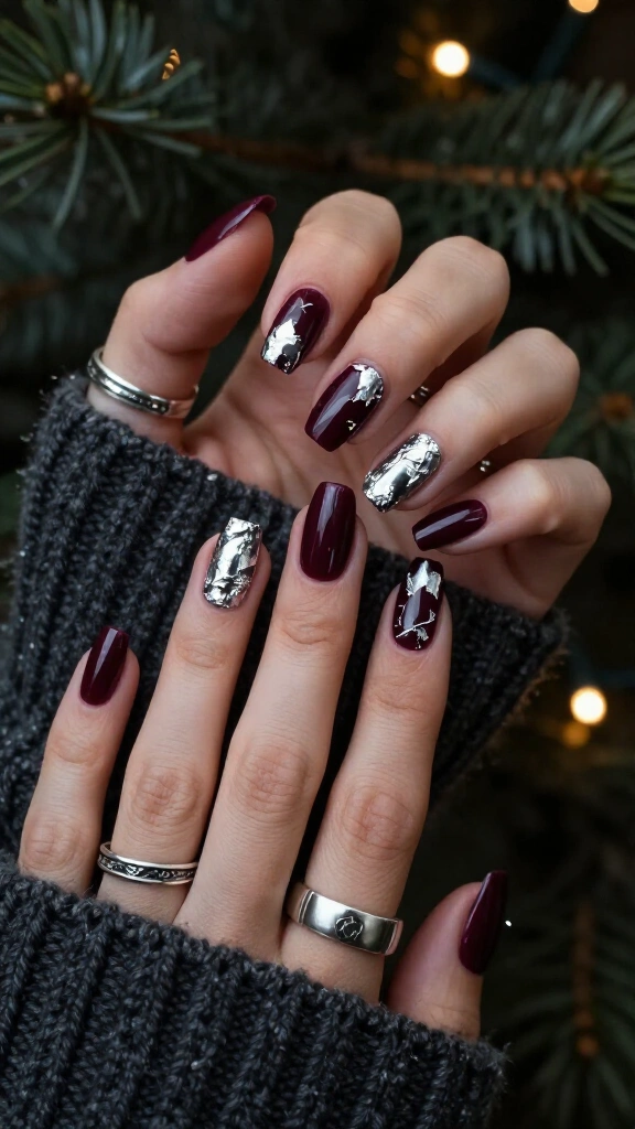 Distressed silver foil on vampy wine base