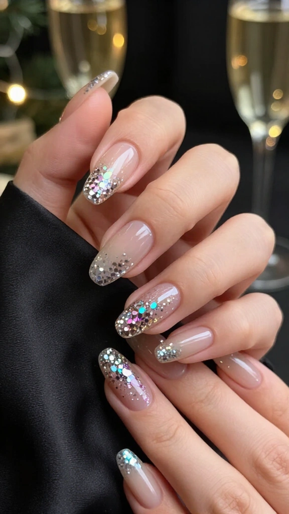 Holographic silver confetti fade
