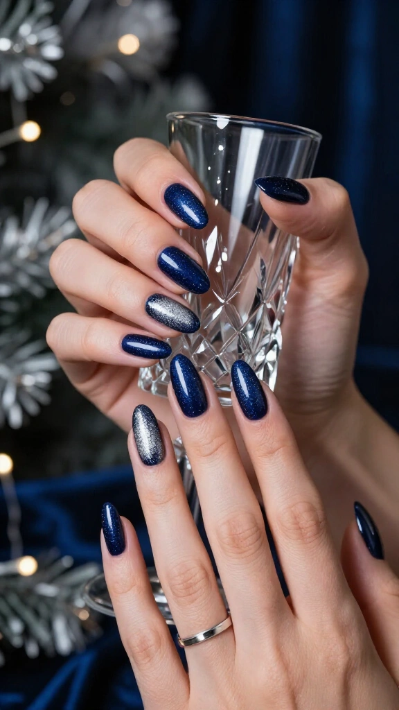 Moody navy blue with silver dust