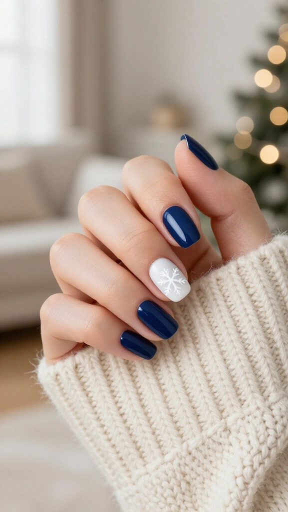 Tiny snowflake accent nail