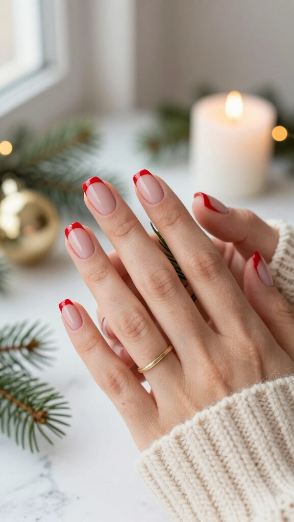 Red French tips on a nude base