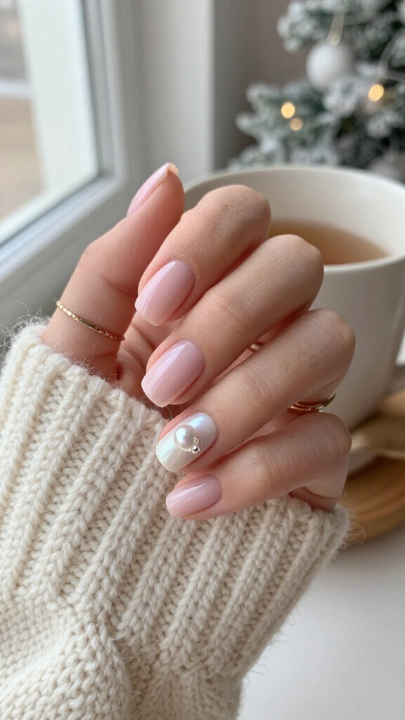Blush pink with a pearl accent