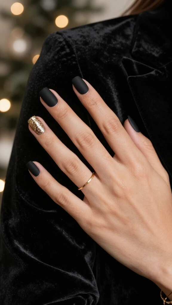 Matte black with a glitter ring finger