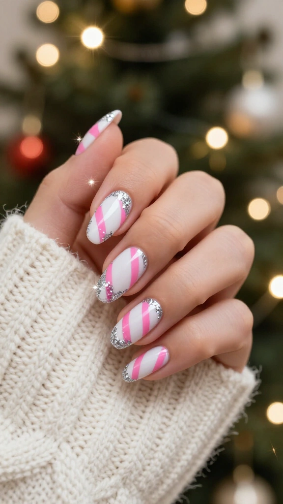 Glitter-dipped pink stripes