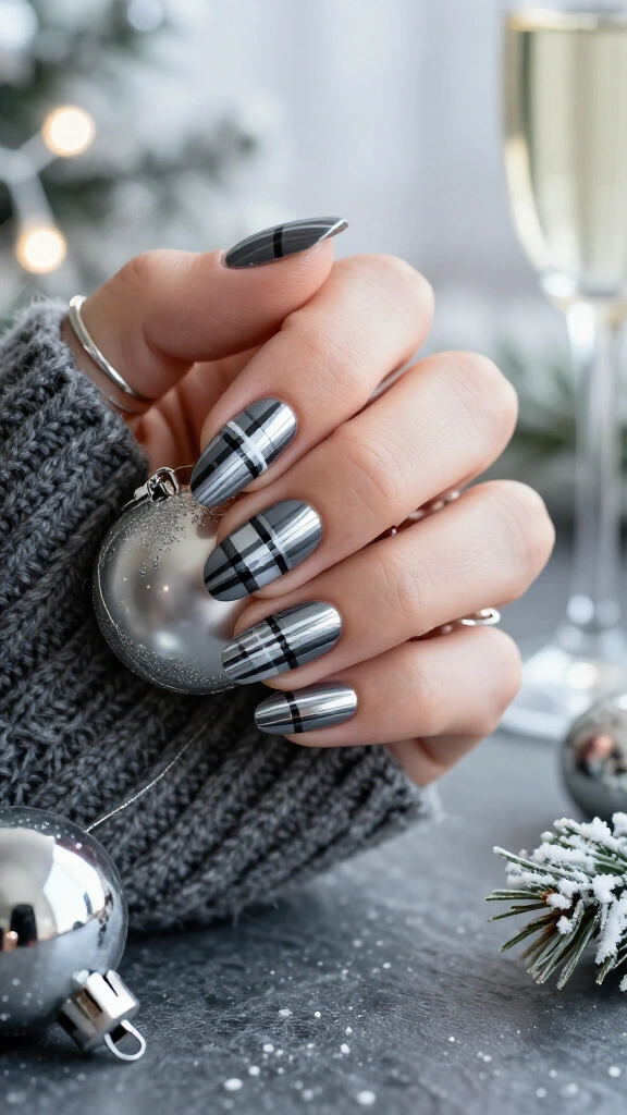 Silver Chrome & Charcoal Scottish Tartan