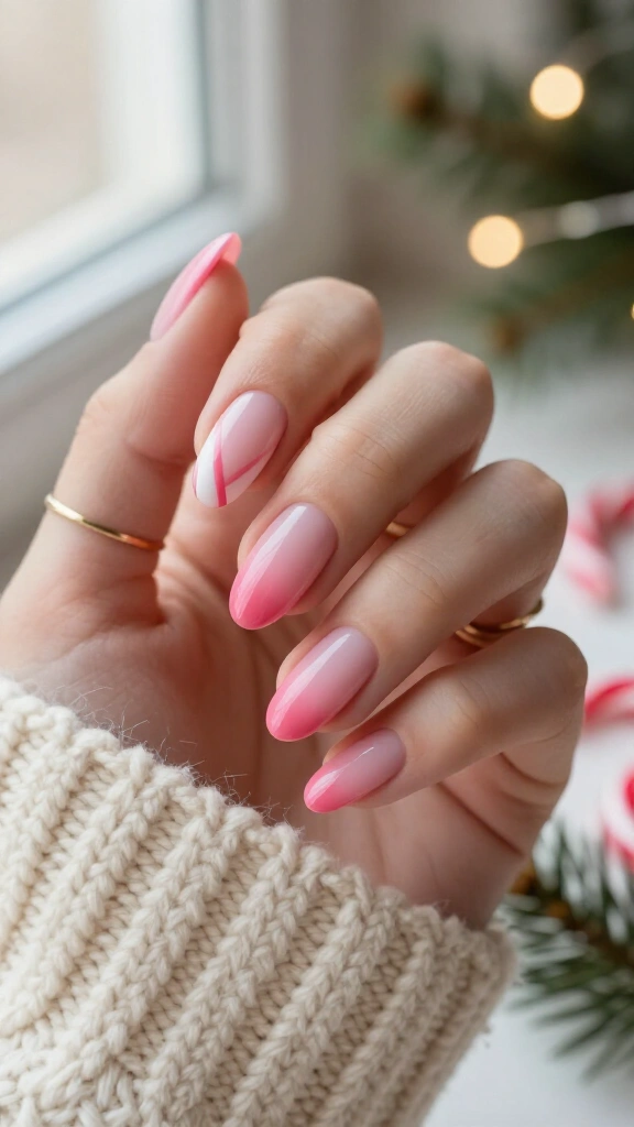 Ombré pink candy cane nails