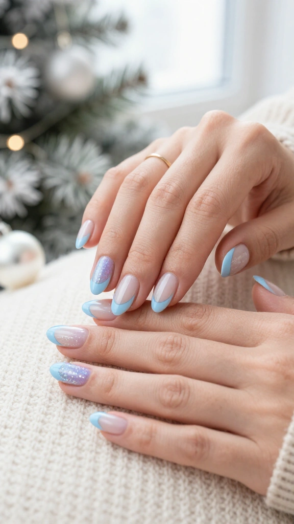 Frosted Baby Blue French Tips