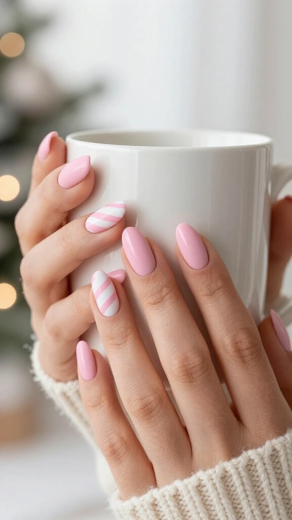 Matte pink candy cane nails