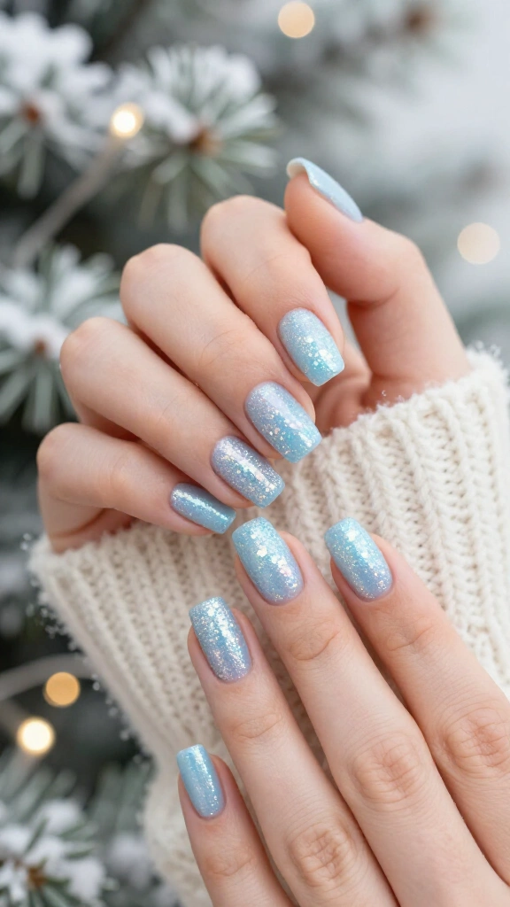 Sparkly Blue Sugar Dust Nails