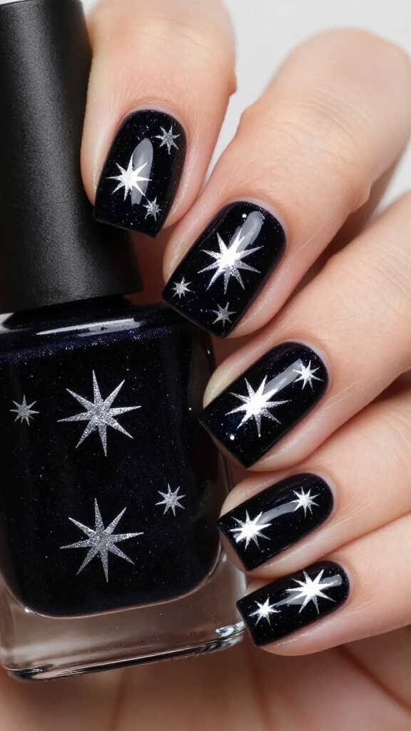 Midnight black velvet with silver starbursts