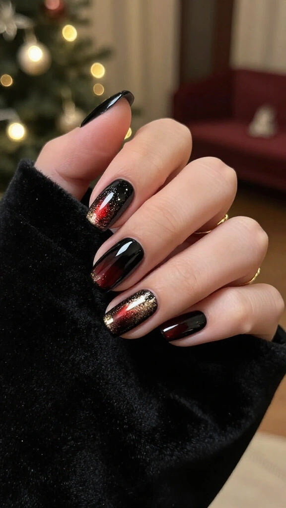 Black cherry glass with gold micro-glitter
