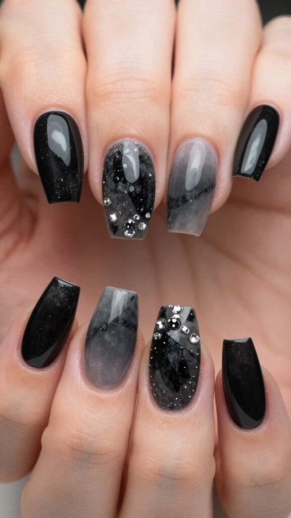 Smoked black quartz with crystal accents
