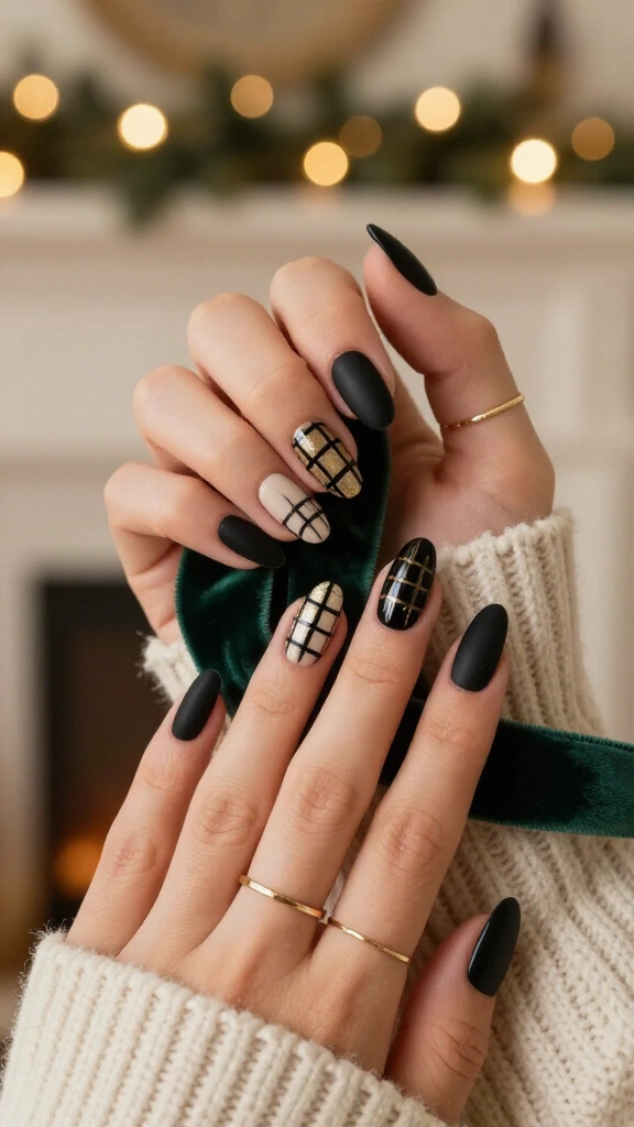 Matte jet black with glossy plaid lines