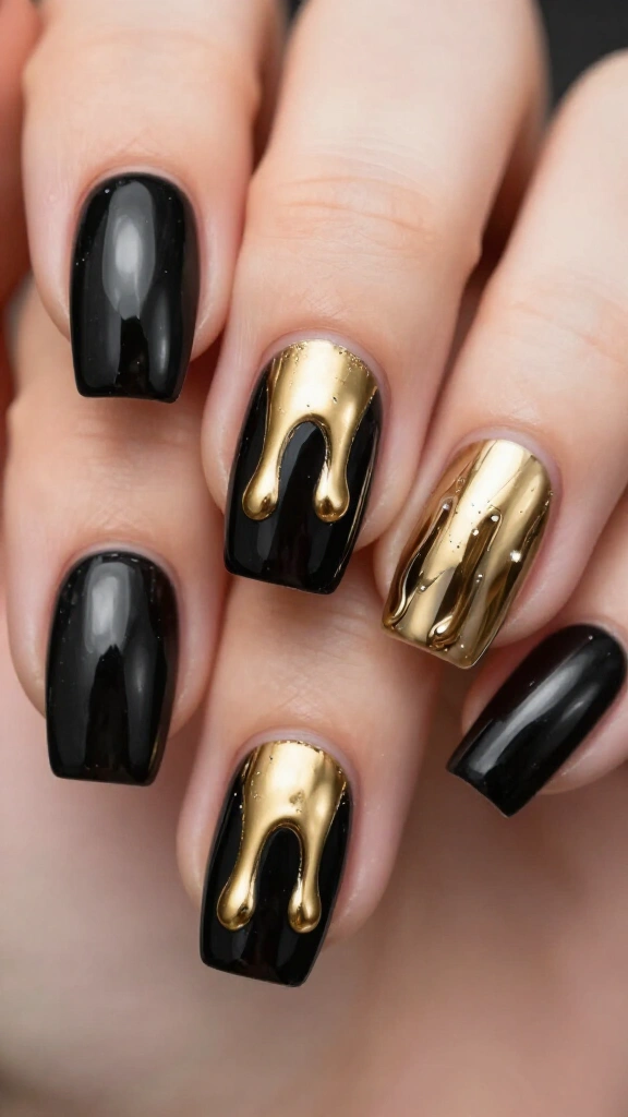 Champagne gold dripping on pitch black