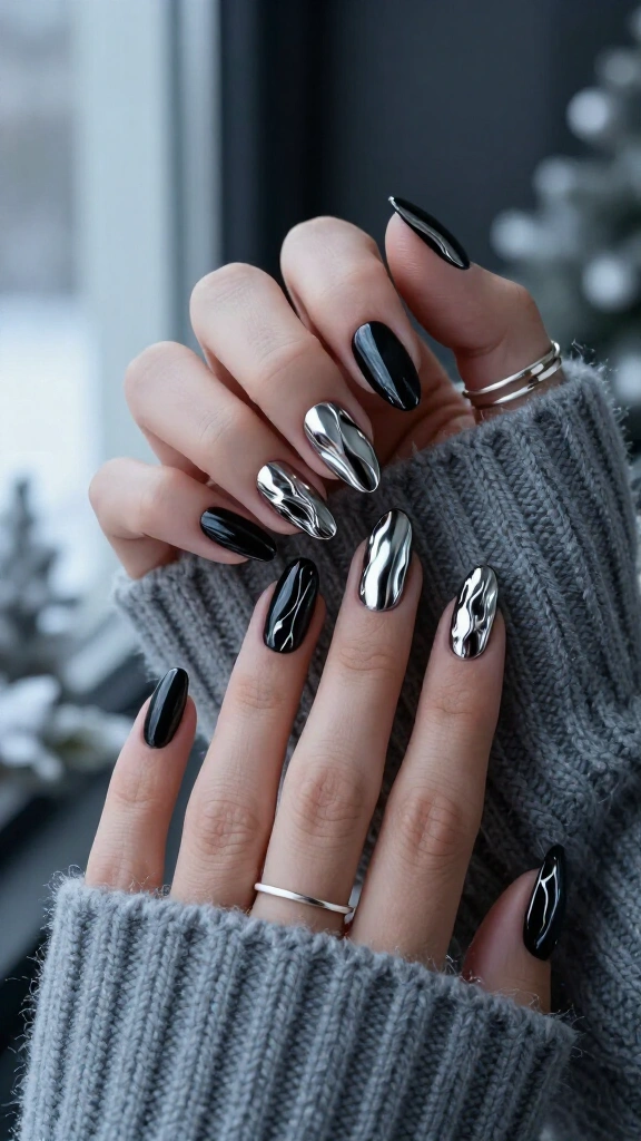 Chrome molten silver on midnight black