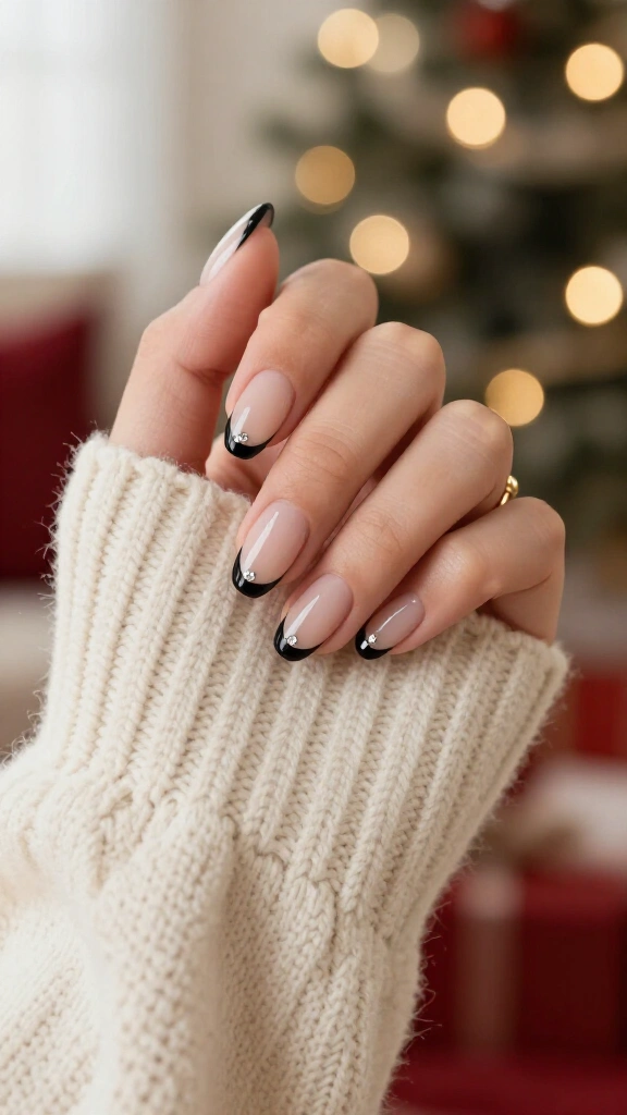 Minimalist Black French with Crystal Cuticles