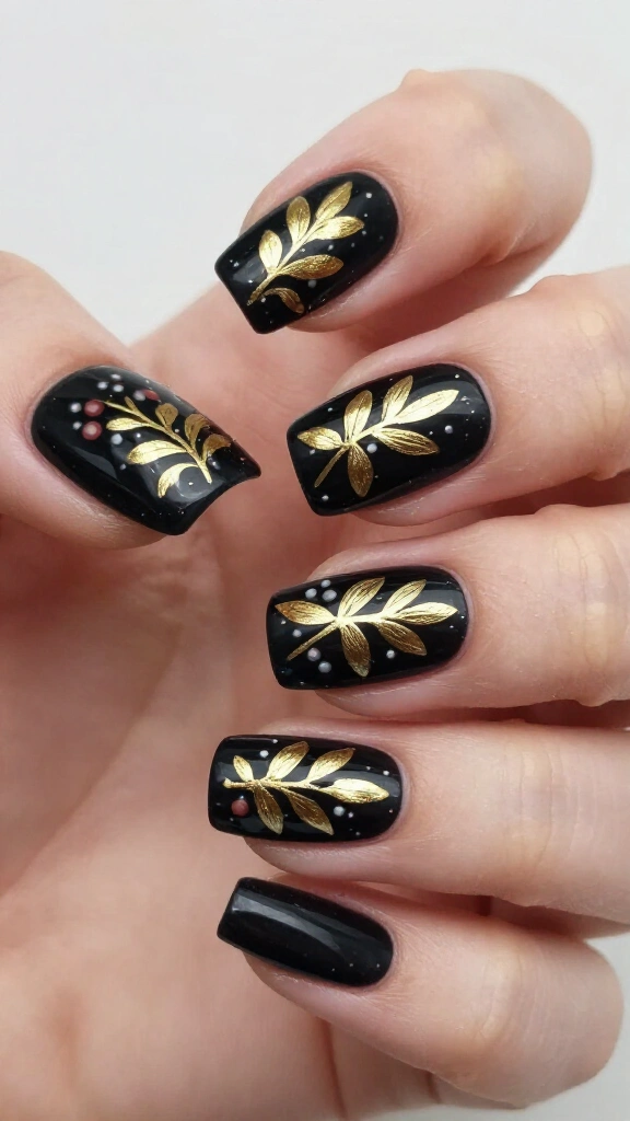 Black base with dainty gold mistletoe